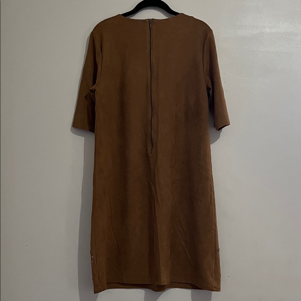 Spense Brown Midi Dress with Studded Detail faux suede short sleeve large sz 14 - Picture 8 of 10